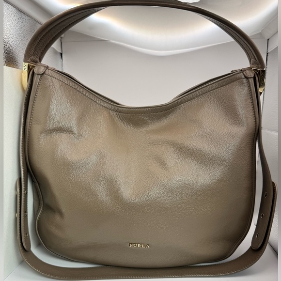 Furla Dark Taupe Leather Italian Hobo Bag - LIKE NEW - Picture 2 of 8